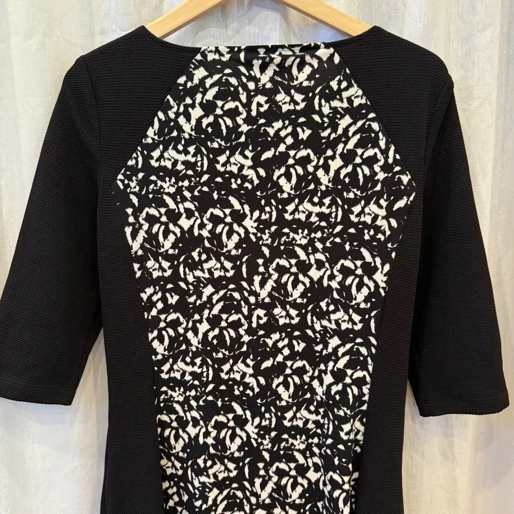 Chaps Women's Black White Abstract Print Ruched Sheath Dress Size 16‎